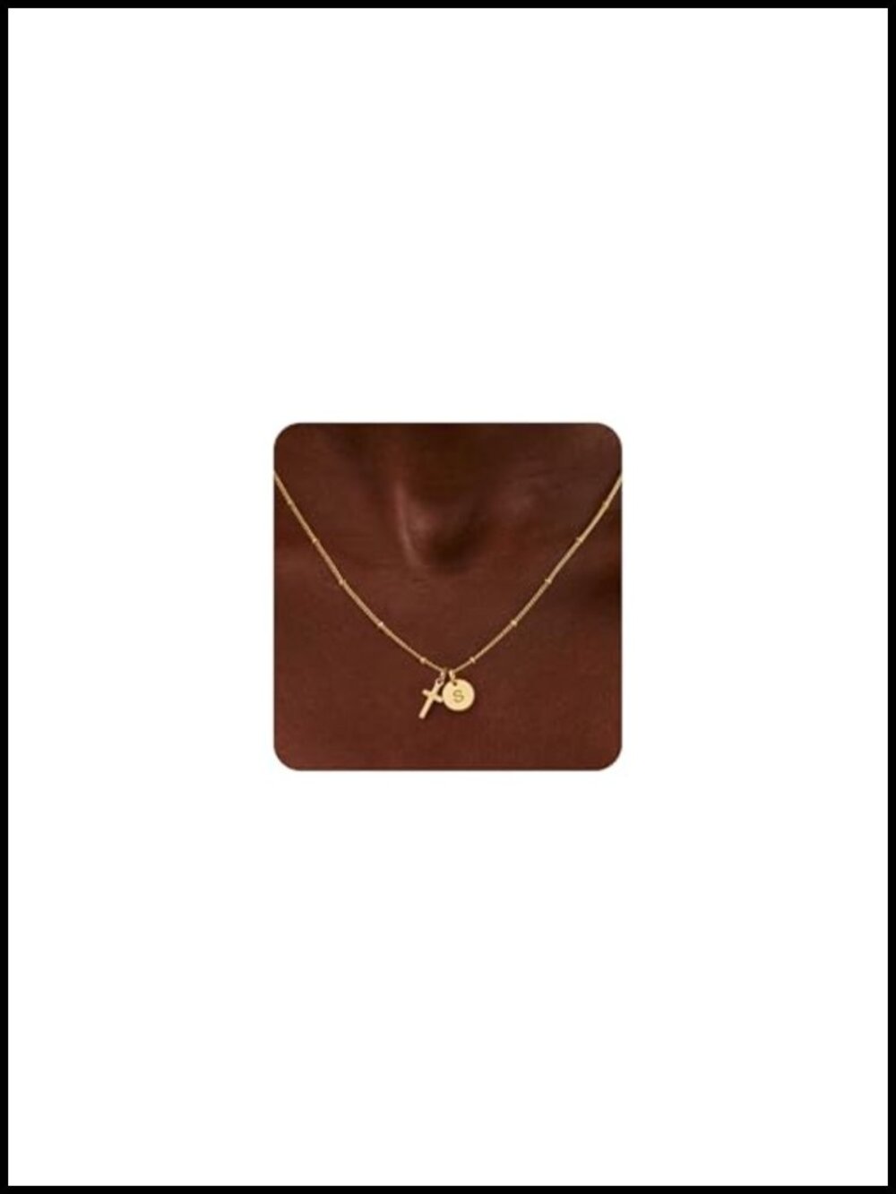 14k Gold Plated Cross Necklace with Initial S Pendant Adjustable